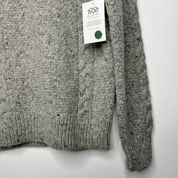 J.Crew Kilcarra Donegal Wool Cable Knit Crewneck Sweater Marled Gray Size S - Picture 6 of 10
